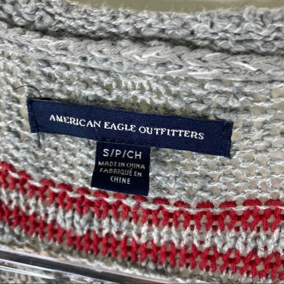 3/$30 American Eagle | Blue Red Gray Cardigan Sweater Open Front Stripe Fringe S - Picture 4 of 6